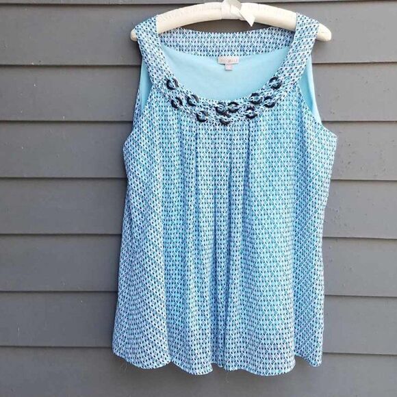 Roz & Ali Blue Print Sleeveless Top Size XL - Picture 1 of 11